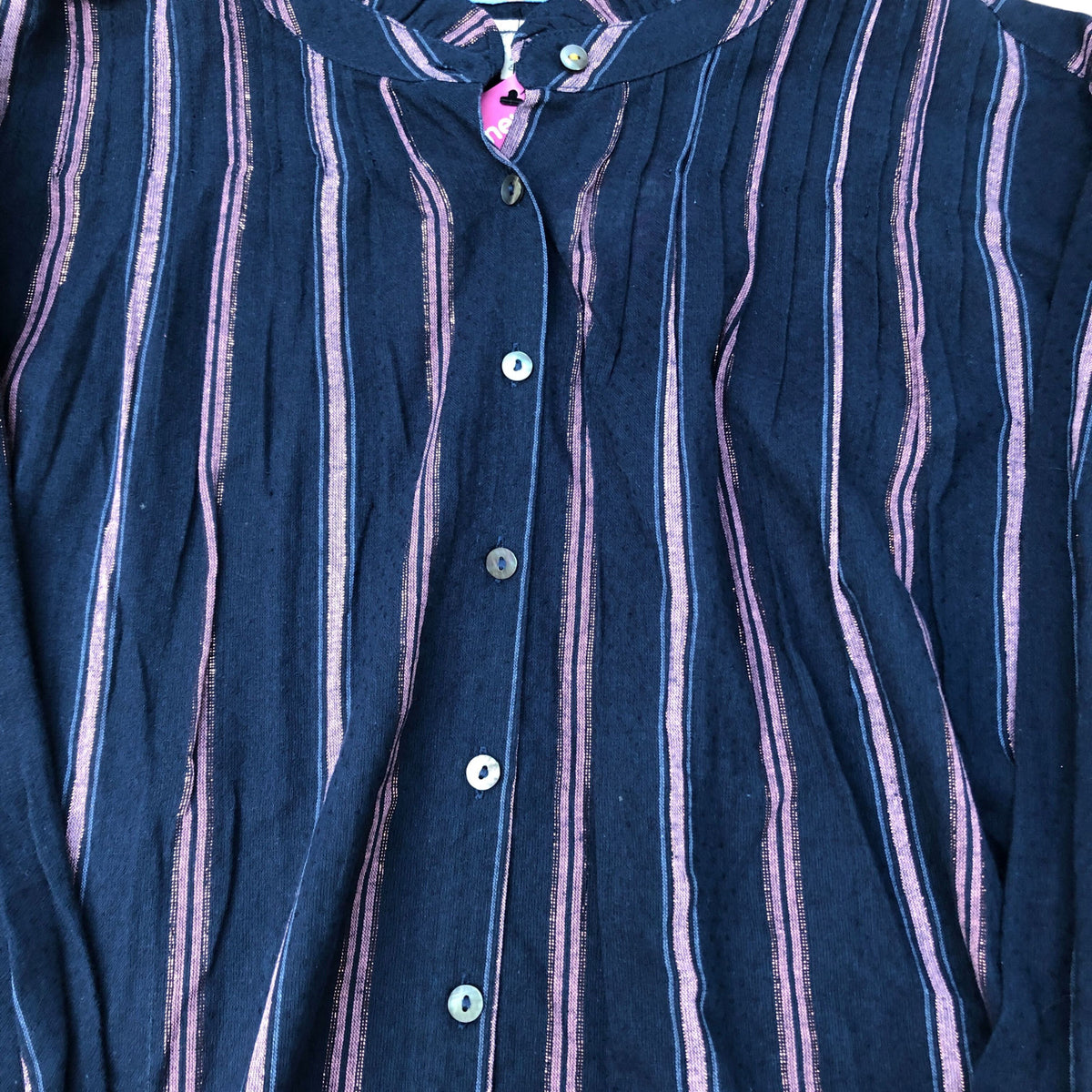 Striped Long Sleeve Shirt Women's Casual Cotton Navy Pink
