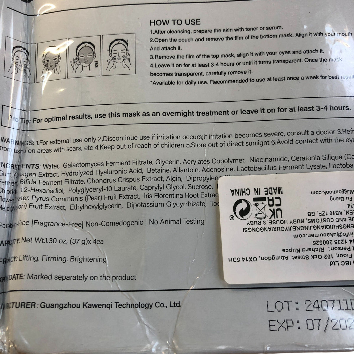 Anti Wrinkle Lifting Mask 3 Plus 1 Collagen Firming Skin Care Treatment