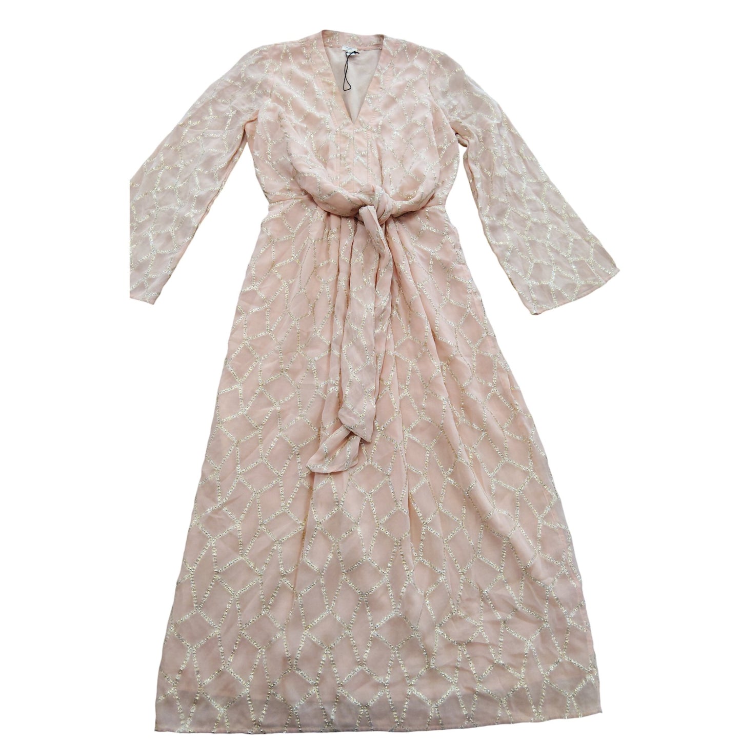 River Island Long Sleeve Dress UK8 Women's Pink Embellished V Neck Party Gown