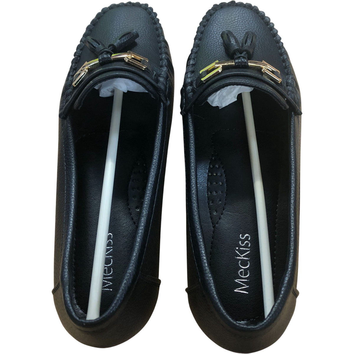 MecKiss Loafers UK4.5 Women's Comfy Flats Black With Gold Detail M1354 V2