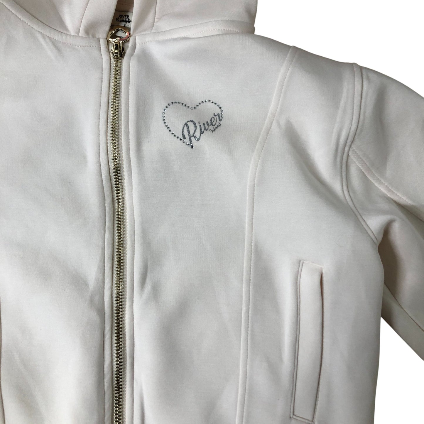River Island Girls White Zip Hoodie Casual Cropped Stylish Design 9-10 Years