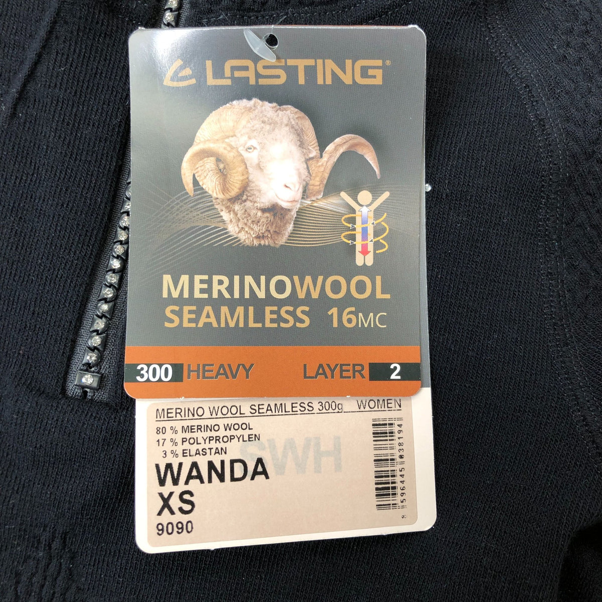 Lasting Wanda XS Womens Heavy Merino Wool Seamless Zip Neck Jumper Black