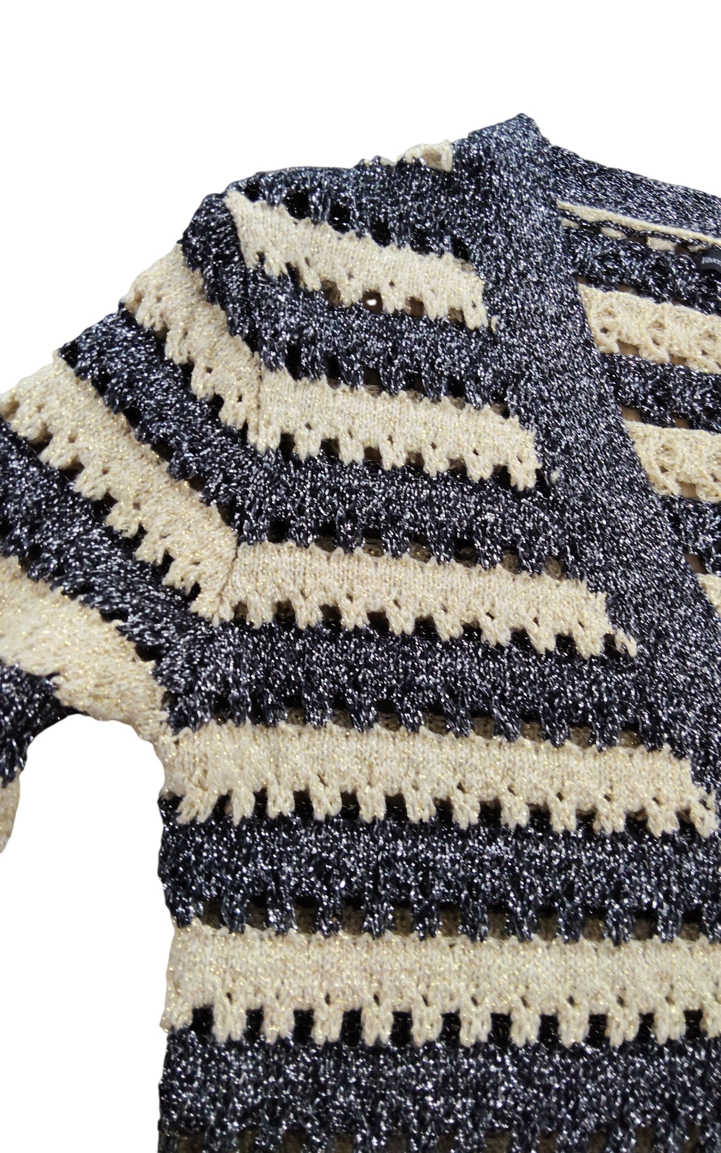 River Island Women's Size 8 Neck Cream Black Striped Cardigan