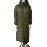 Tog24 Women's Puffer Jacket Olive Green Long Coat Hooded Warm Size 8