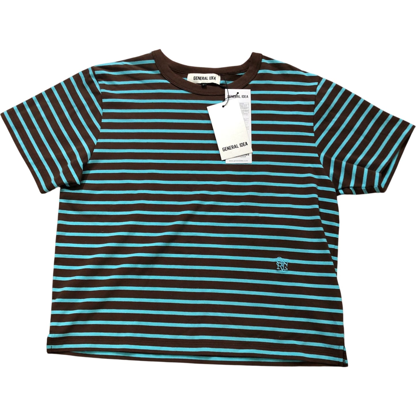 General Idea Striped T-Shirt M Cropped Casual Brown & Blue Cotton Short Sleeve