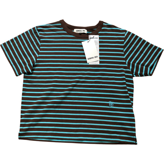 General Idea Striped T-Shirt M Cropped Casual Brown & Blue Cotton Short Sleeve