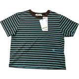 General Idea Striped T-Shirt M Cropped Casual Brown & Blue Cotton Short Sleeve