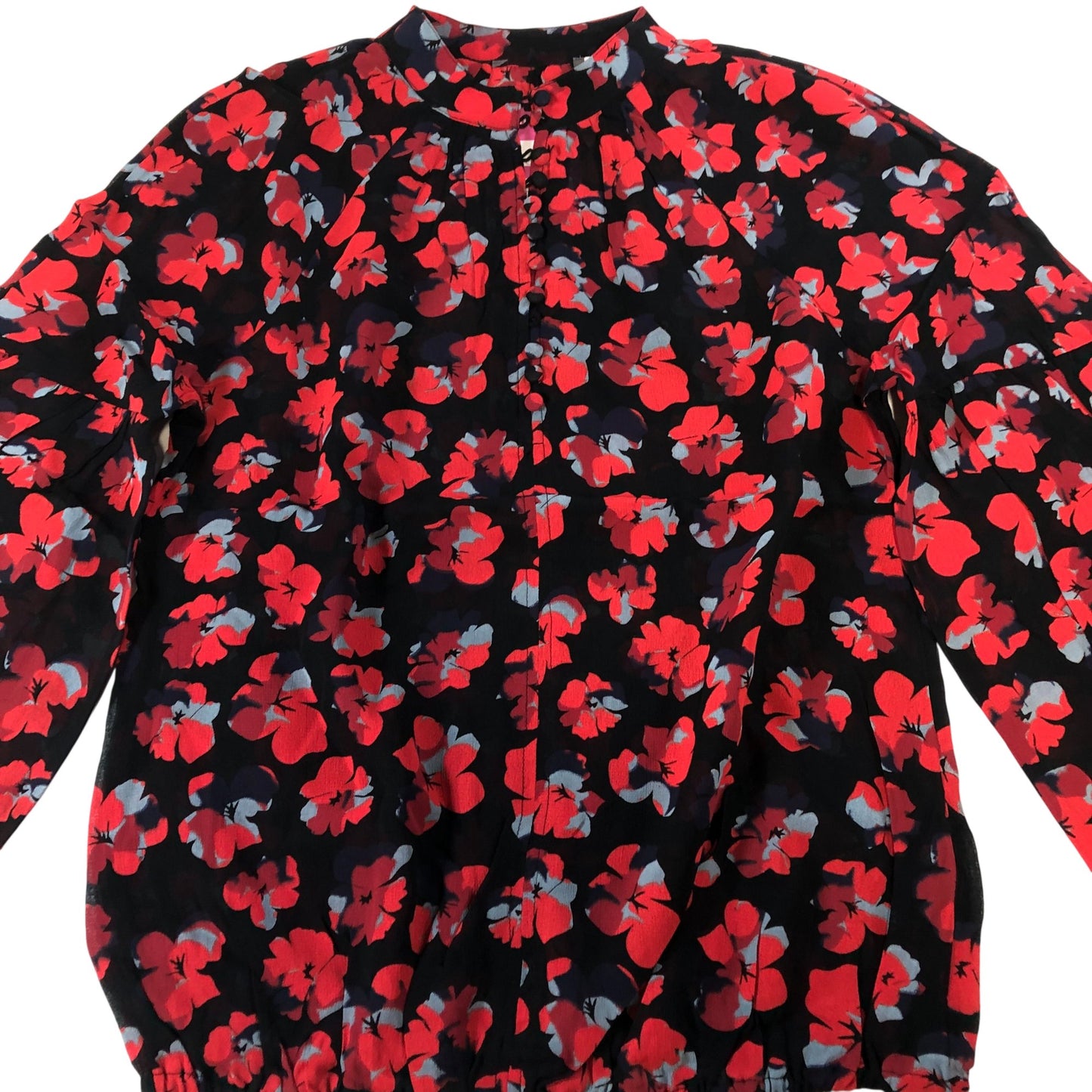 Floral Blouse Women's Long Sleeve Black Red Patterned UK6