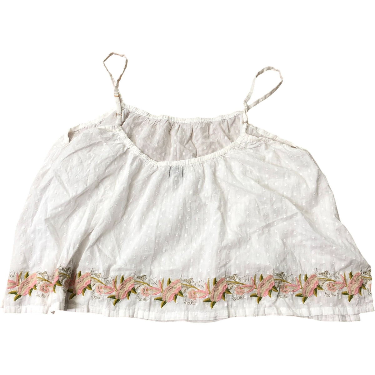 Women's White Embroidered Crop Top Cotton Spaghetti Size 16