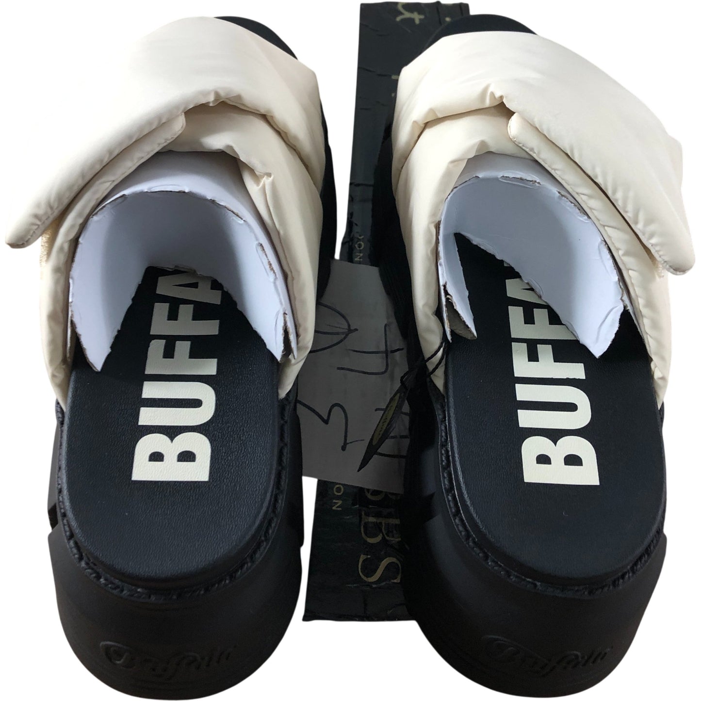 Buffalo Ava Velcross UK4 Women's Vegan Nylon Offwhite Slide Sandals