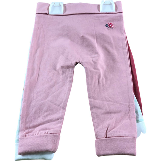 Mini Cuddles Baby Trousers 6-9 Months Girls Pink Bunny Ladybug Print - 3 Pack