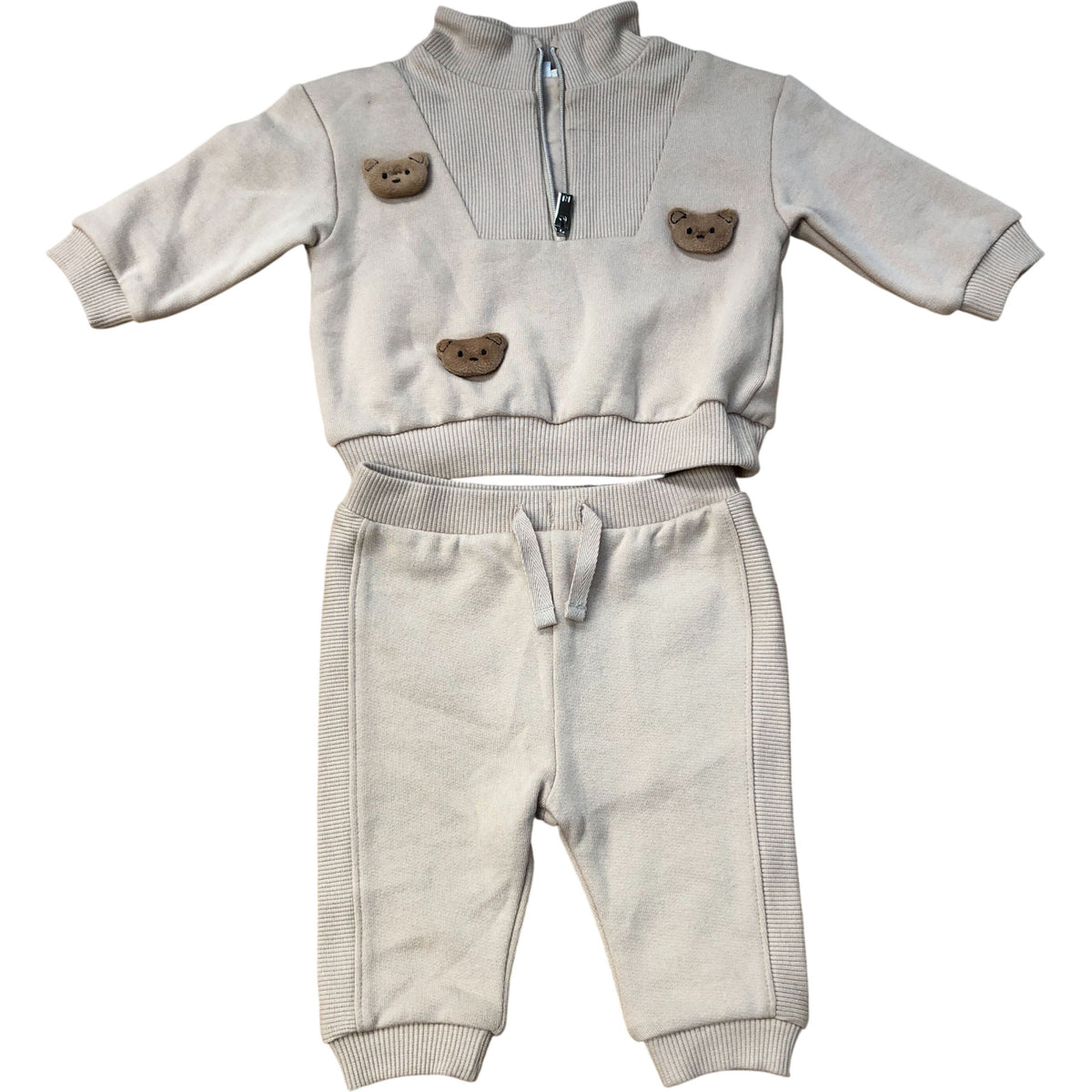 River Island Kids Tracksuit Set Size 0-3 Months Girls Beige With Bear Detail