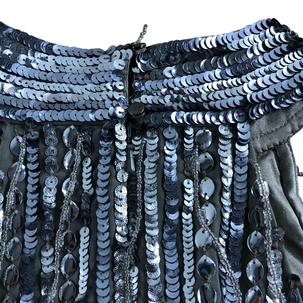 River Island UK12 Women's Silver Sequin Fringe Dress Sleeveless Party Wear