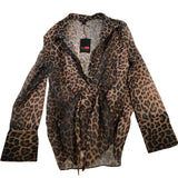 River Island Women's UK8 Brown Leopard Print Sheer Tie Front Blouse