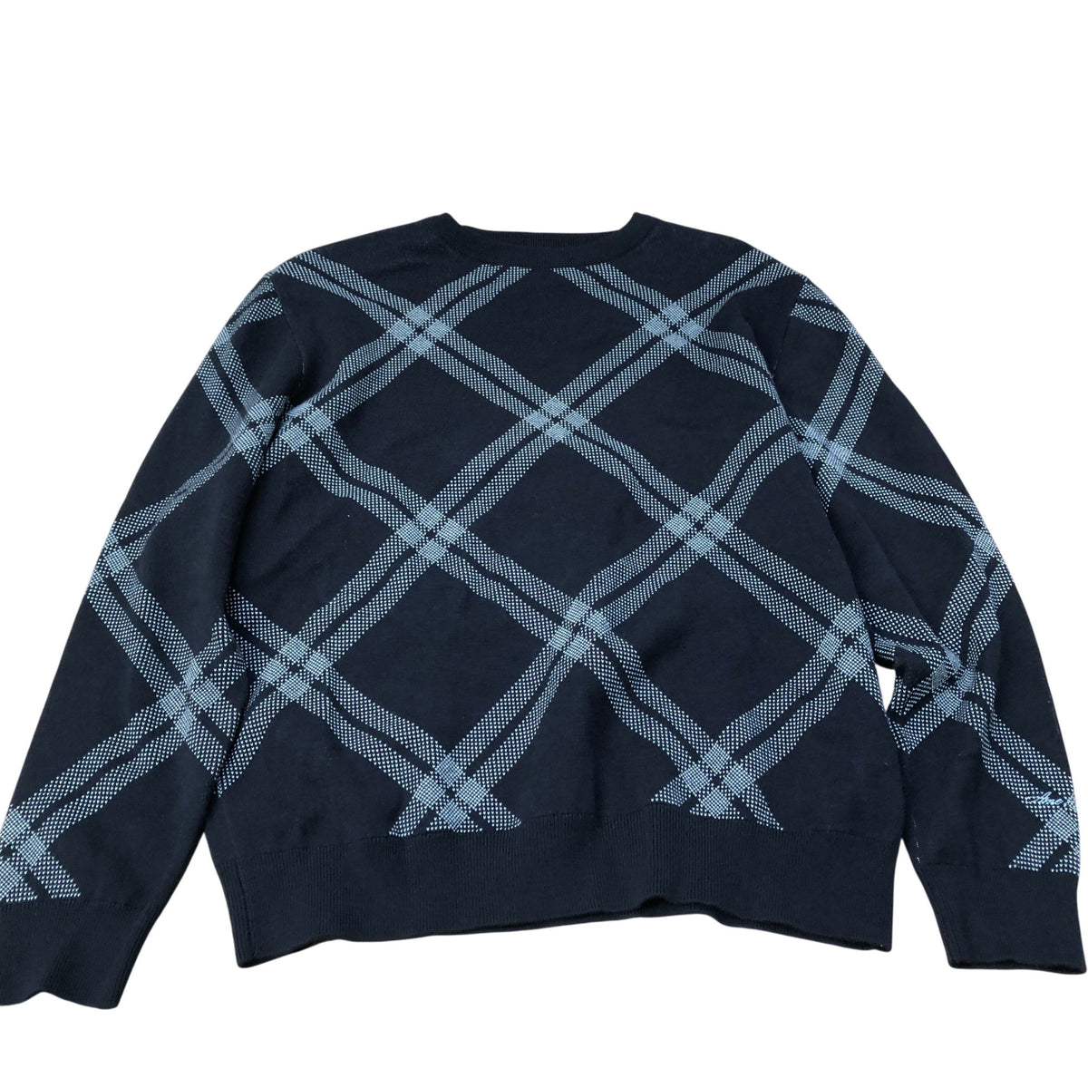 River Island Sweater Crew Neck Size Medium Men's Black Plaid Cotton Blend