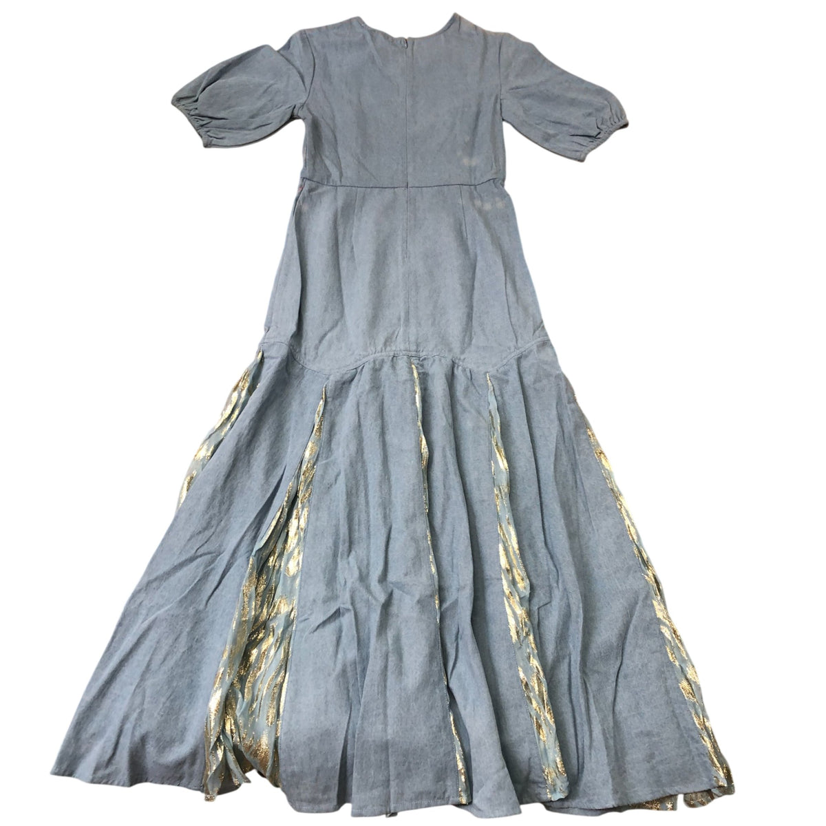 Denim Jacquard Monty Dress Women's Blue Puff Sleeve Size 6