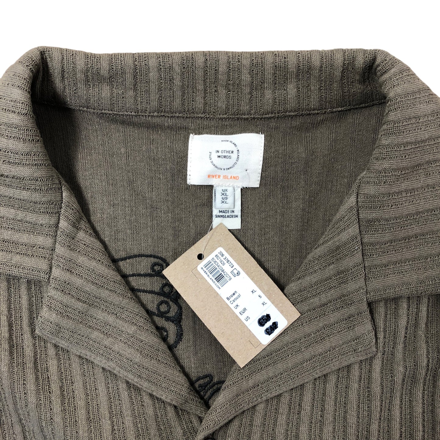 RIVER ISLAND Casual Shirt XL Men's Brown Striped Short Sleeve Dragon Design