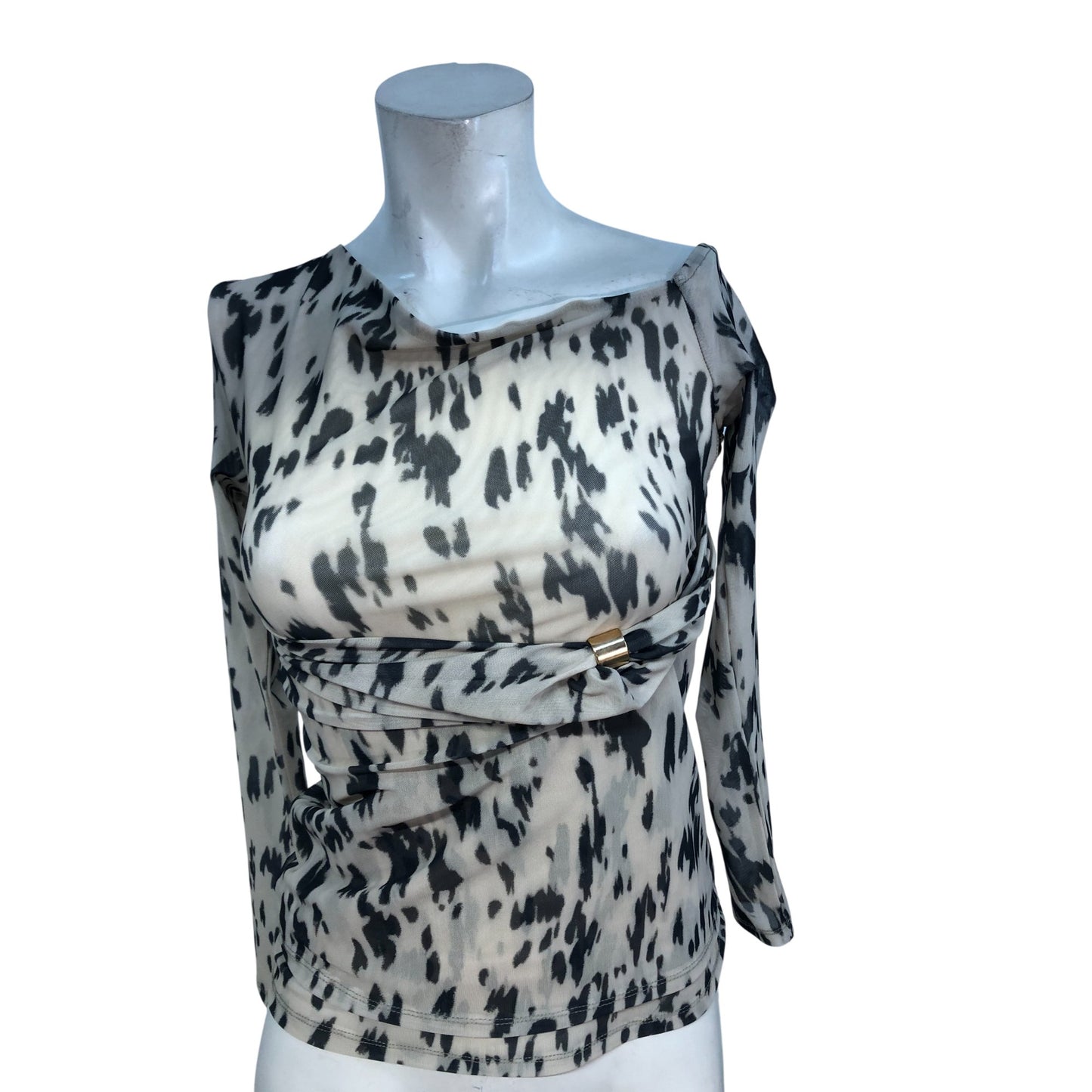 River Island Long Sleeve Top Size 8 Women's Abstract Print Stretchy Blouse