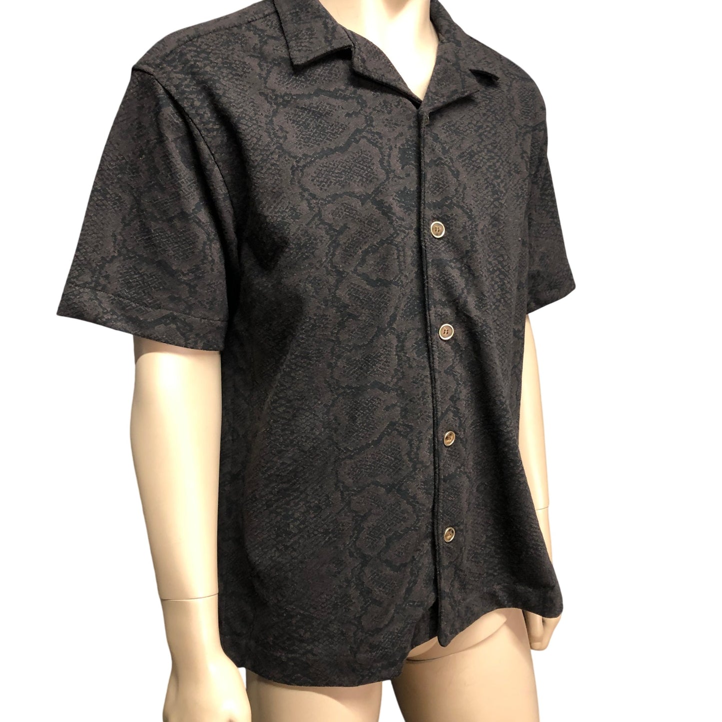River Island Short Sleeve Black Snakeskin Print Casual Shirt Size  L