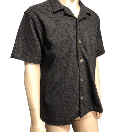 River Island Short Sleeve Black Snakeskin Print Casual Shirt Size  L