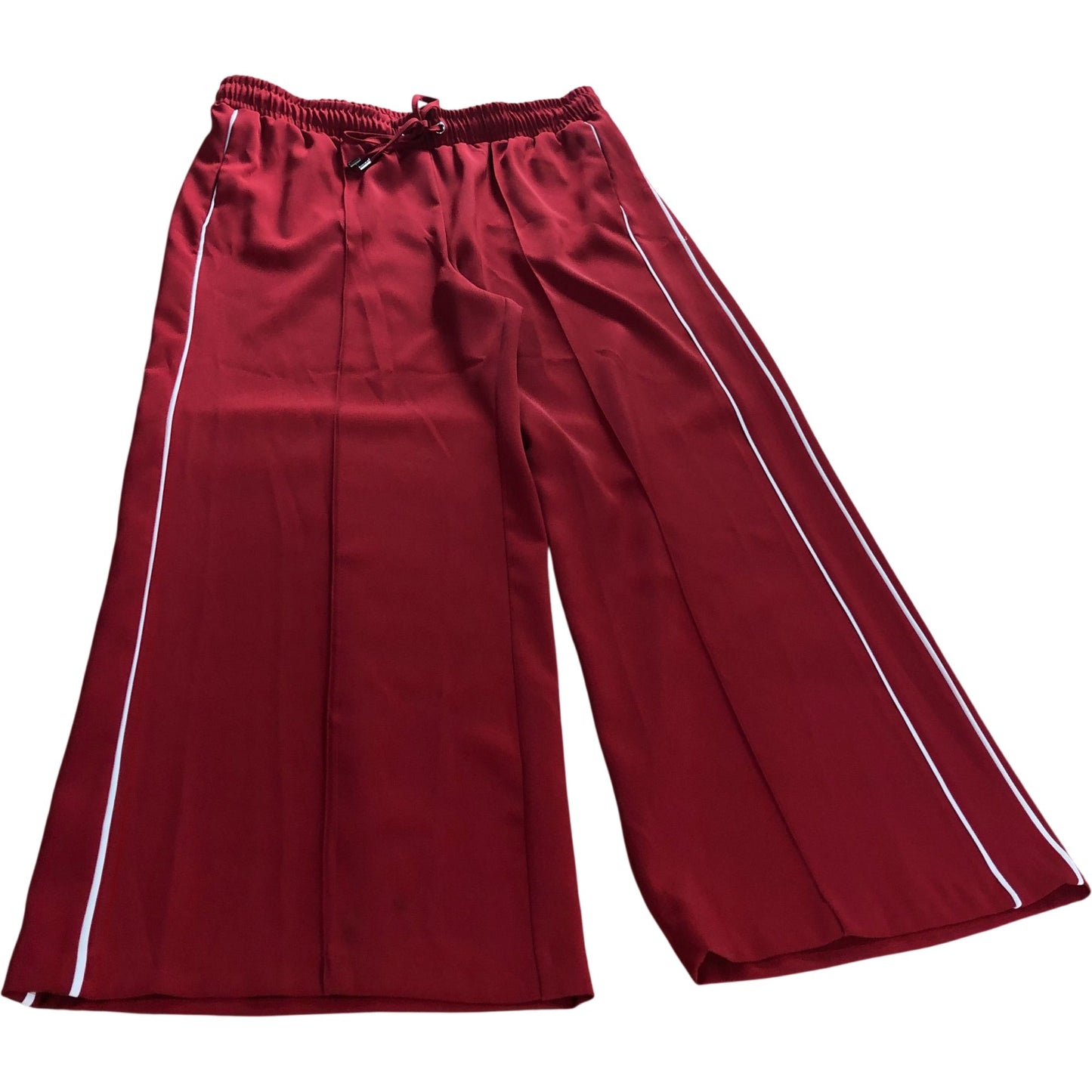 River Island Women's Wide Leg Trousers UK18R Red Polyester With White Stripes