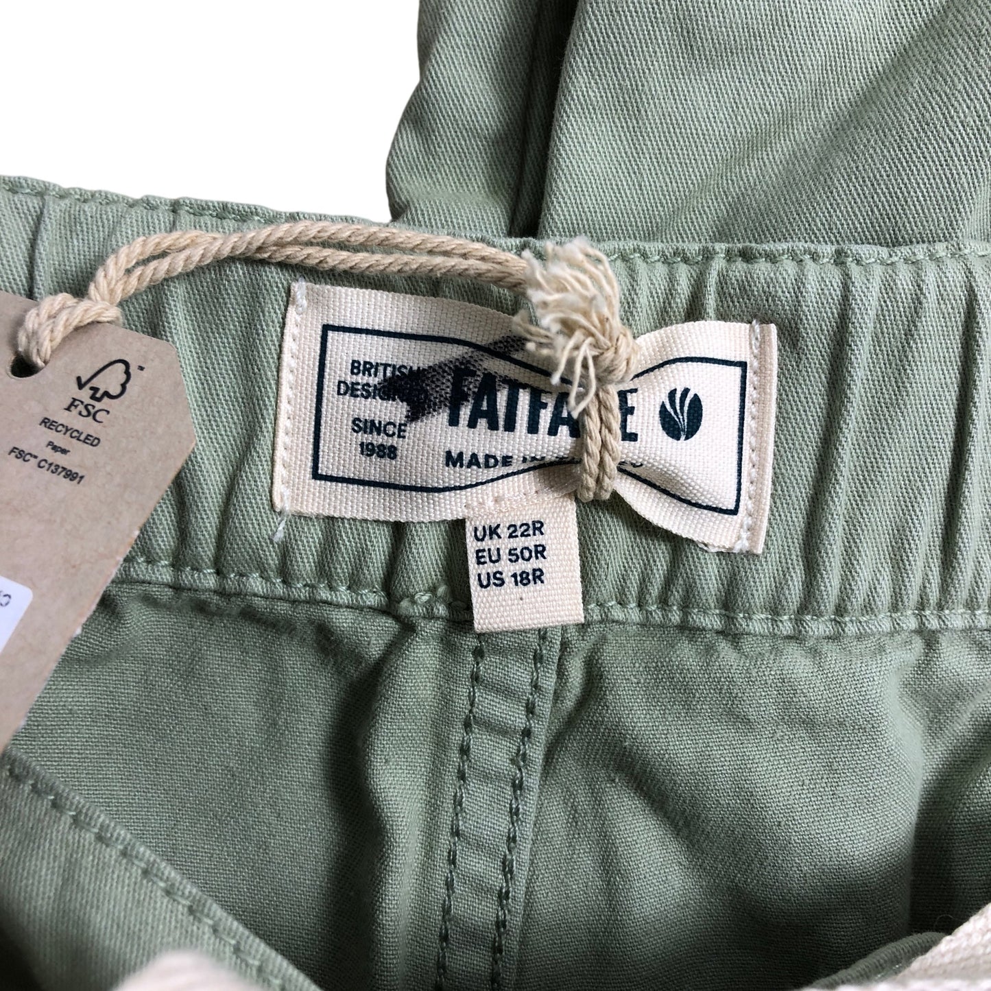 FatFace Cargo Trousers UK22 Women's Light Green Cotton Blend Outdoor Style