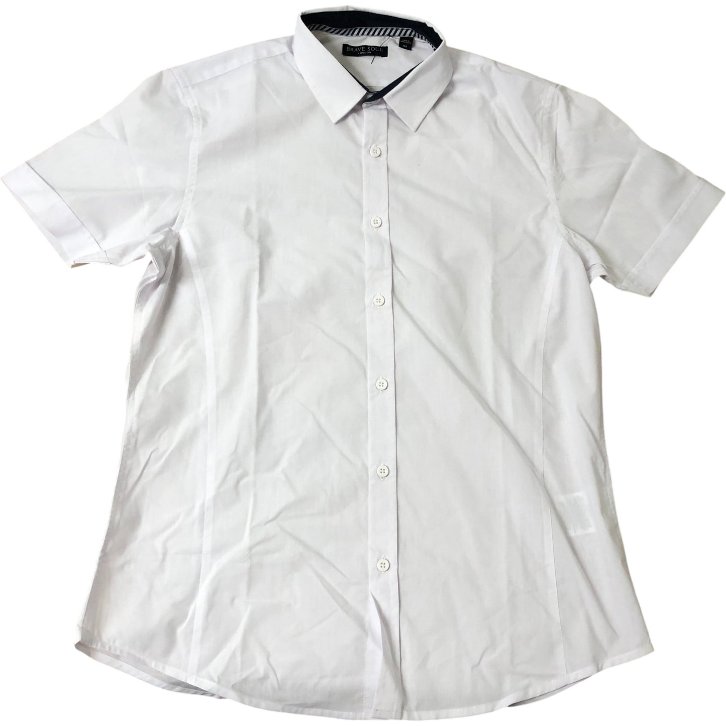 Brave Soul Short Sleeve Shirt M Men's White Casual with Navy Detailing