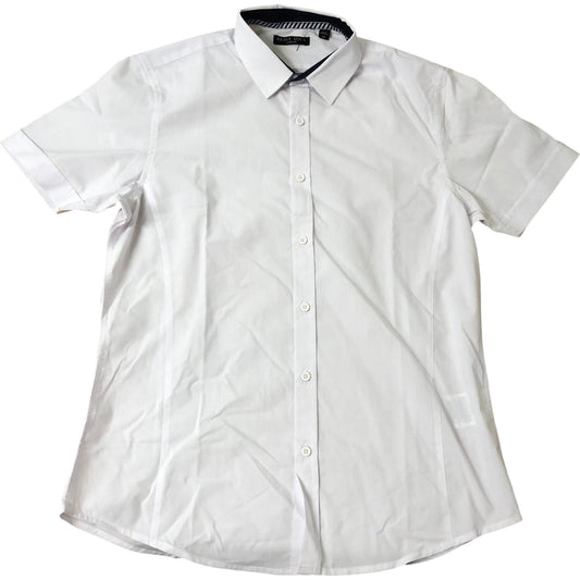 Brave Soul Short Sleeve Shirt M Men's White Casual with Navy Detailing