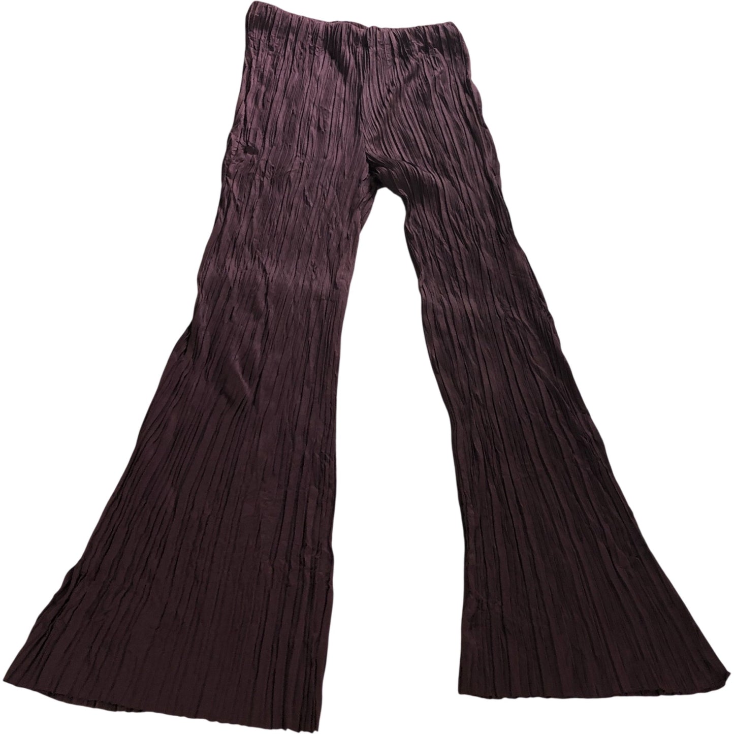 River Island Women's Plisse Trousers Burgundy Flared Stretch - Size Medium