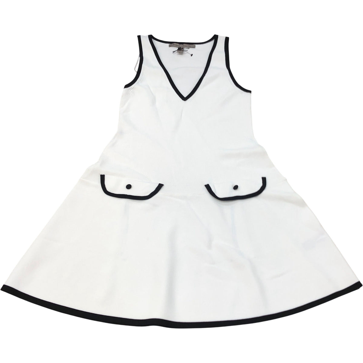 River Island V Neck Dress White Black Trim Size 12