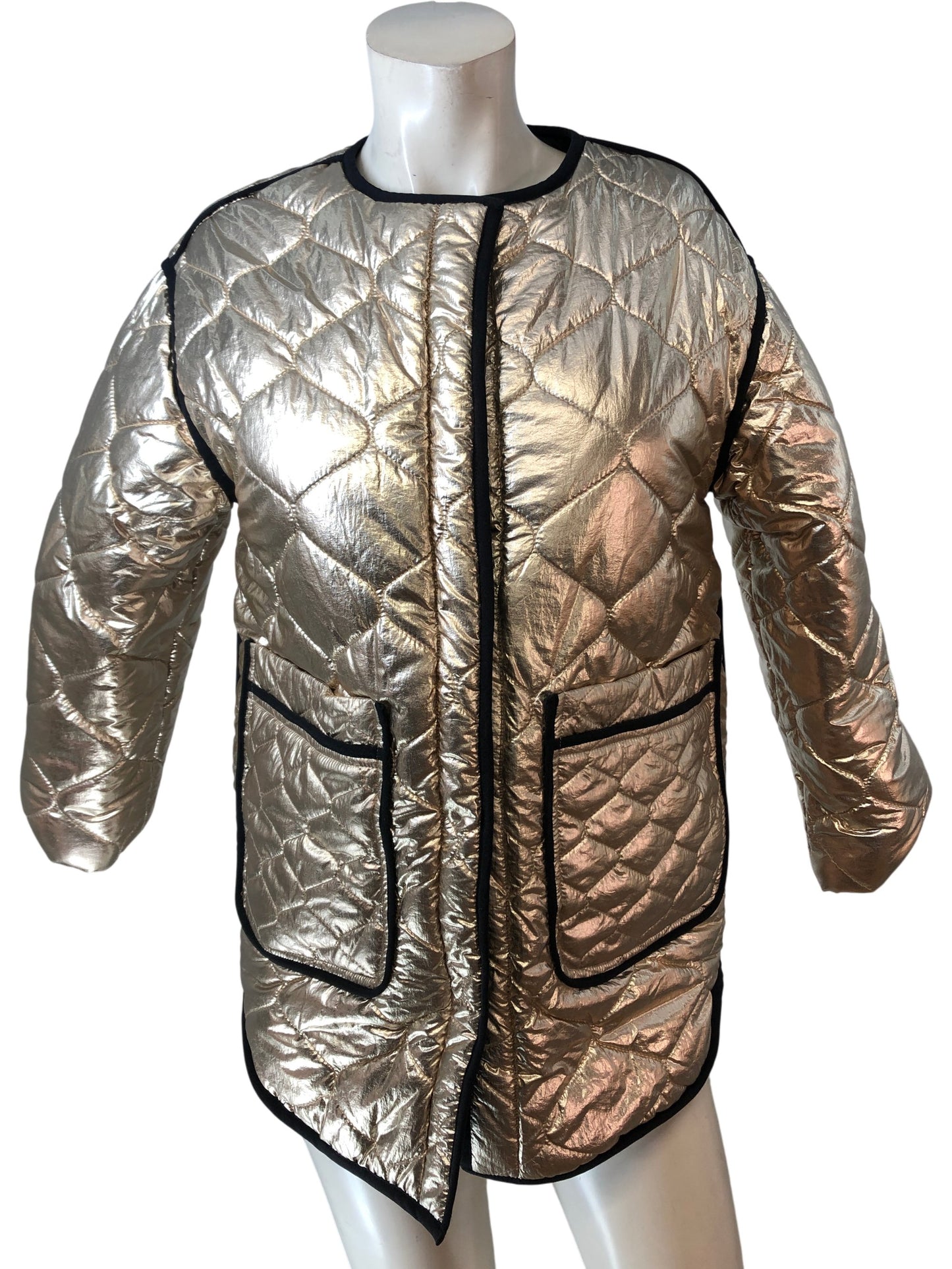 All Saints Quilted Puffer Jacket Gold UK12 Women's Outerwear Stylish Coat