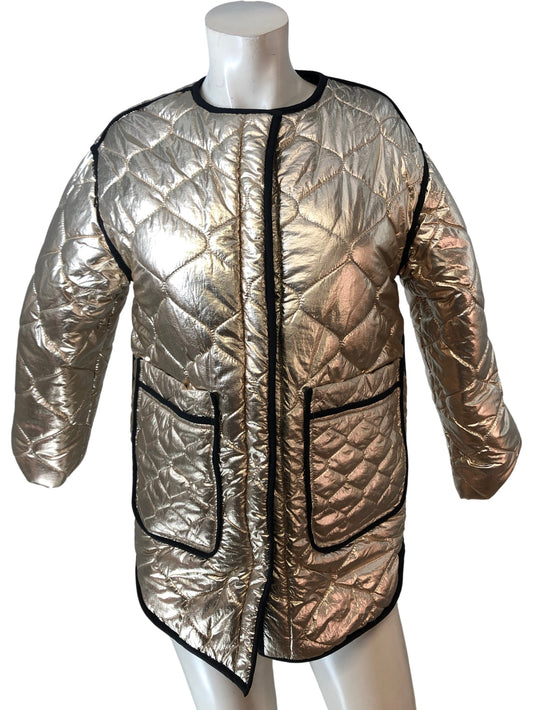All Saints Quilted Puffer Jacket Gold UK12 Women's Outerwear Stylish Coat
