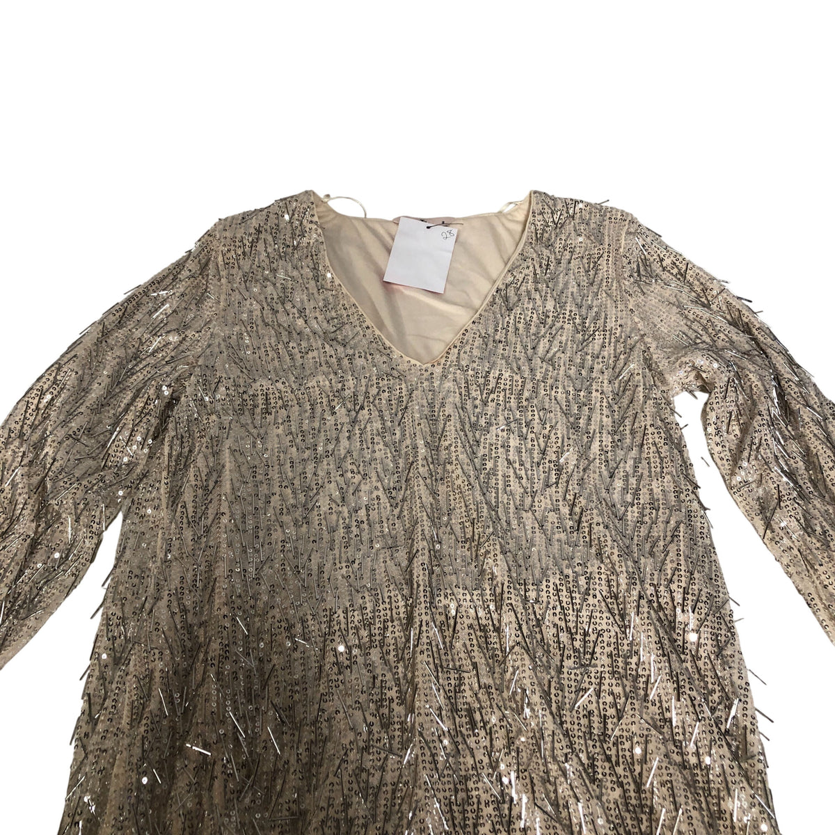 Sequin V Neck Dress Women's Long Sleeve Party Outfit UK8