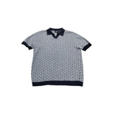 River Island Men's Large V Neck Polo Shirt Navy White Diamond Pattern