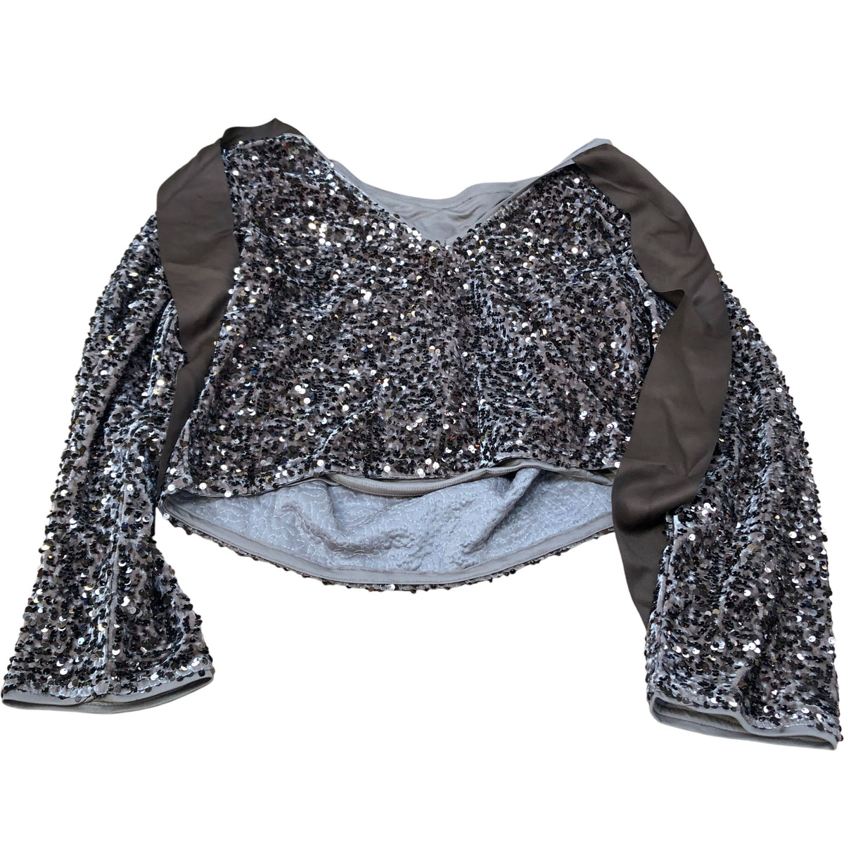Sequin Crop Top UK Size 14 Women's Long Sleeve Stretchy Brown
