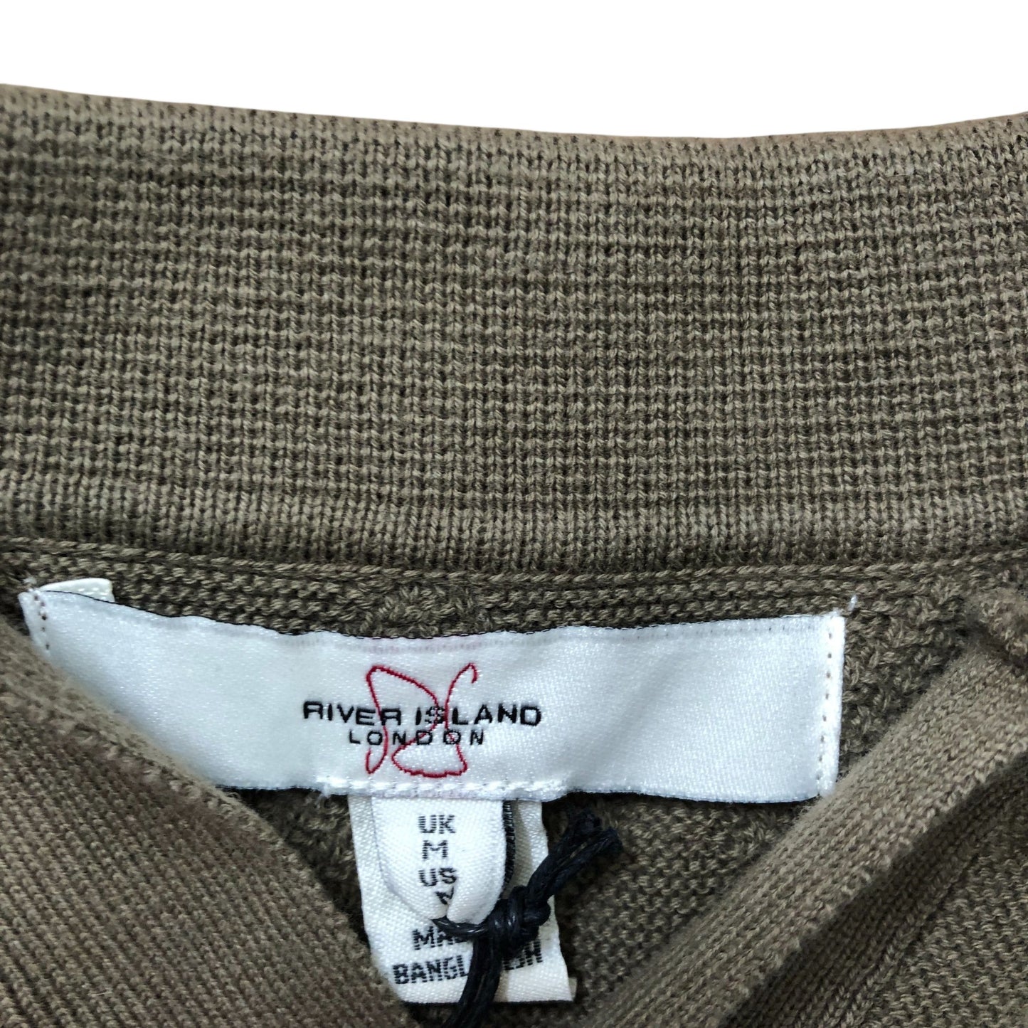 River Island Men's Green Polo Shirt Size M Comfortable Cotton Knitted