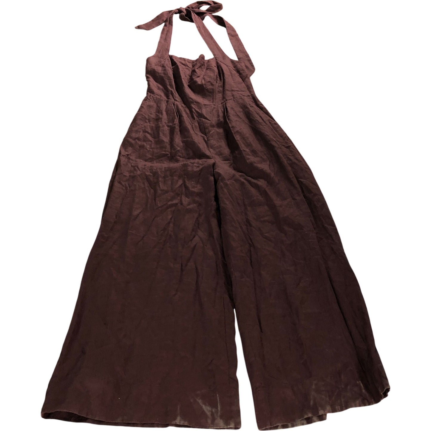 UK14 Women's Brown Linen Blend Jumpsuit