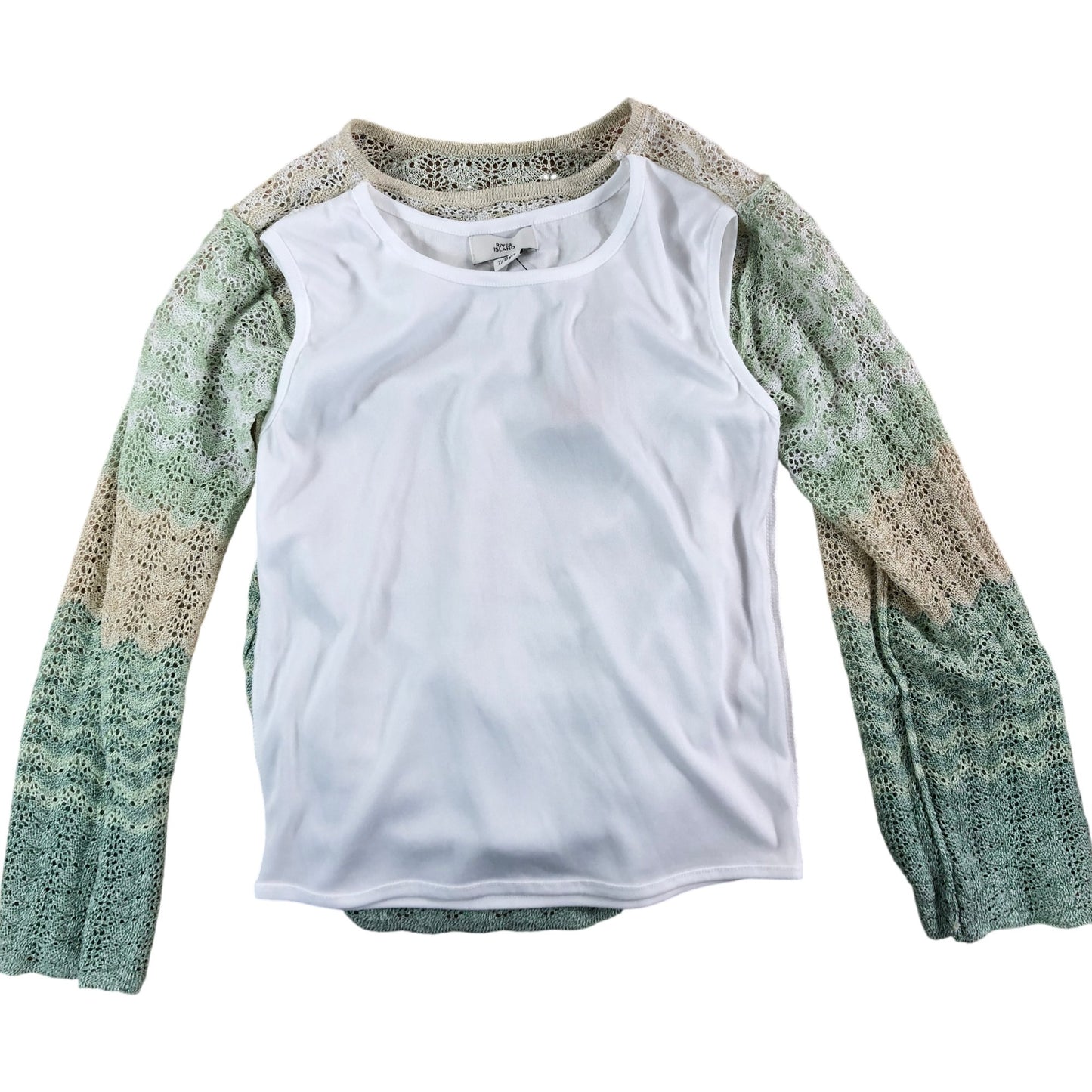 River Island Girls Cardigan UK7-8 Light Green Knitted Lace Style Sweater