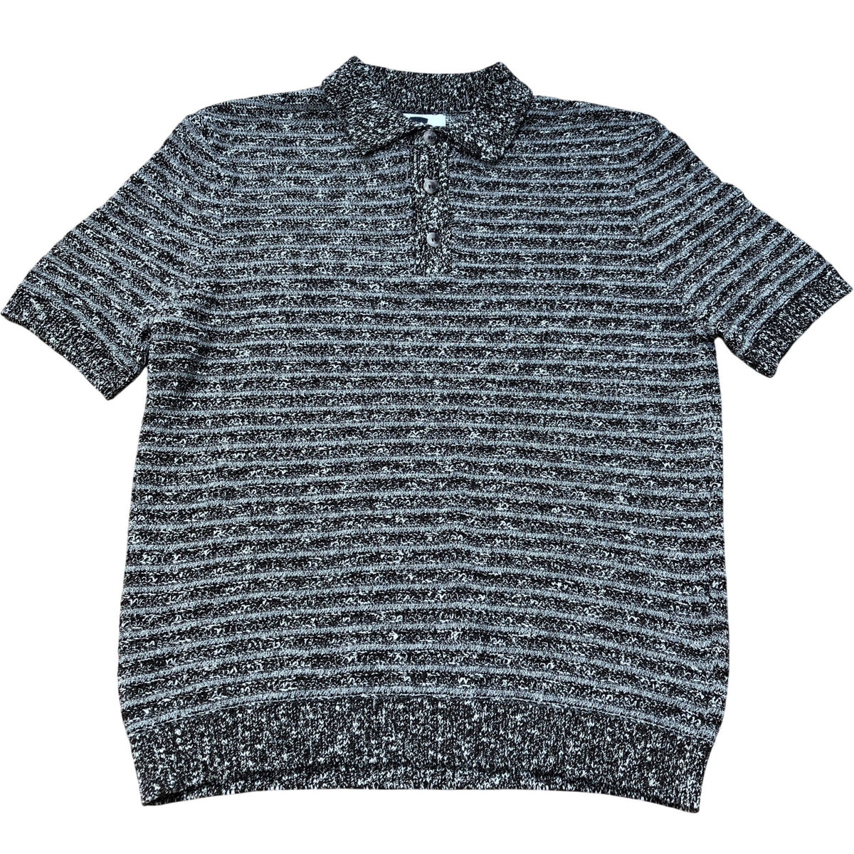 Cotton Rich Polo Shirt Short Sleeve Striped Knit Top Size M