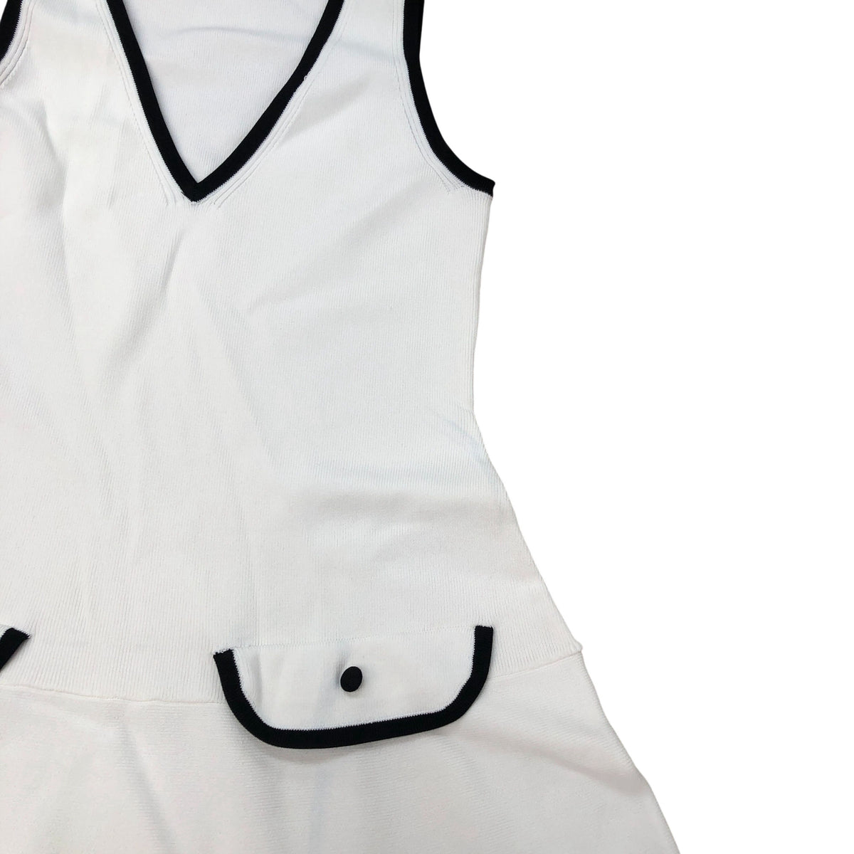 River Island V Neck Dress White Black Trim Size 12