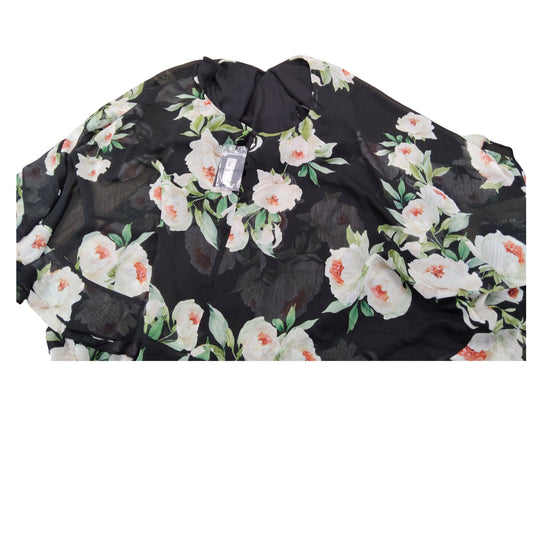 River Island Black Floral Print Dress UK16 Women's Short Sleeve Chiffon
