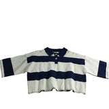 River Island Cropped Polo Top Women's Large Blue Stripe Casual Fashion