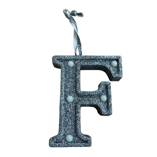 Light Up Silver Glitter Christmas Tree Decoration Letter 'F'