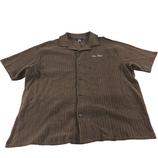 River Island Men's Casual Short Sleeve Shirt Brown Textured Medium