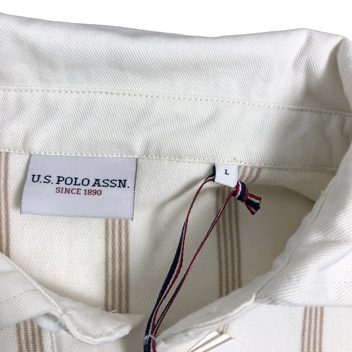 US Polo Assn Polo Shirt Large Men's Luxury Cotton Long Sleeve Whisper White