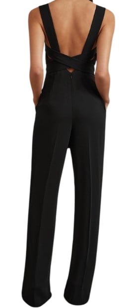 Branded Black Cross Back Belted Jumpsuit - Size 8