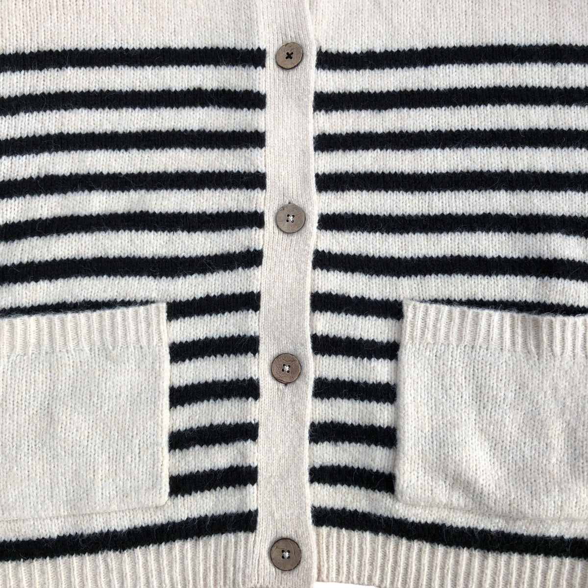 Bonnie Cardi Women's Striped Knit Cardigan Ivory Multi Soft Wool
