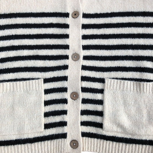 Bonnie Cardi Women's Striped Knit Cardigan Ivory Multi Soft Wool