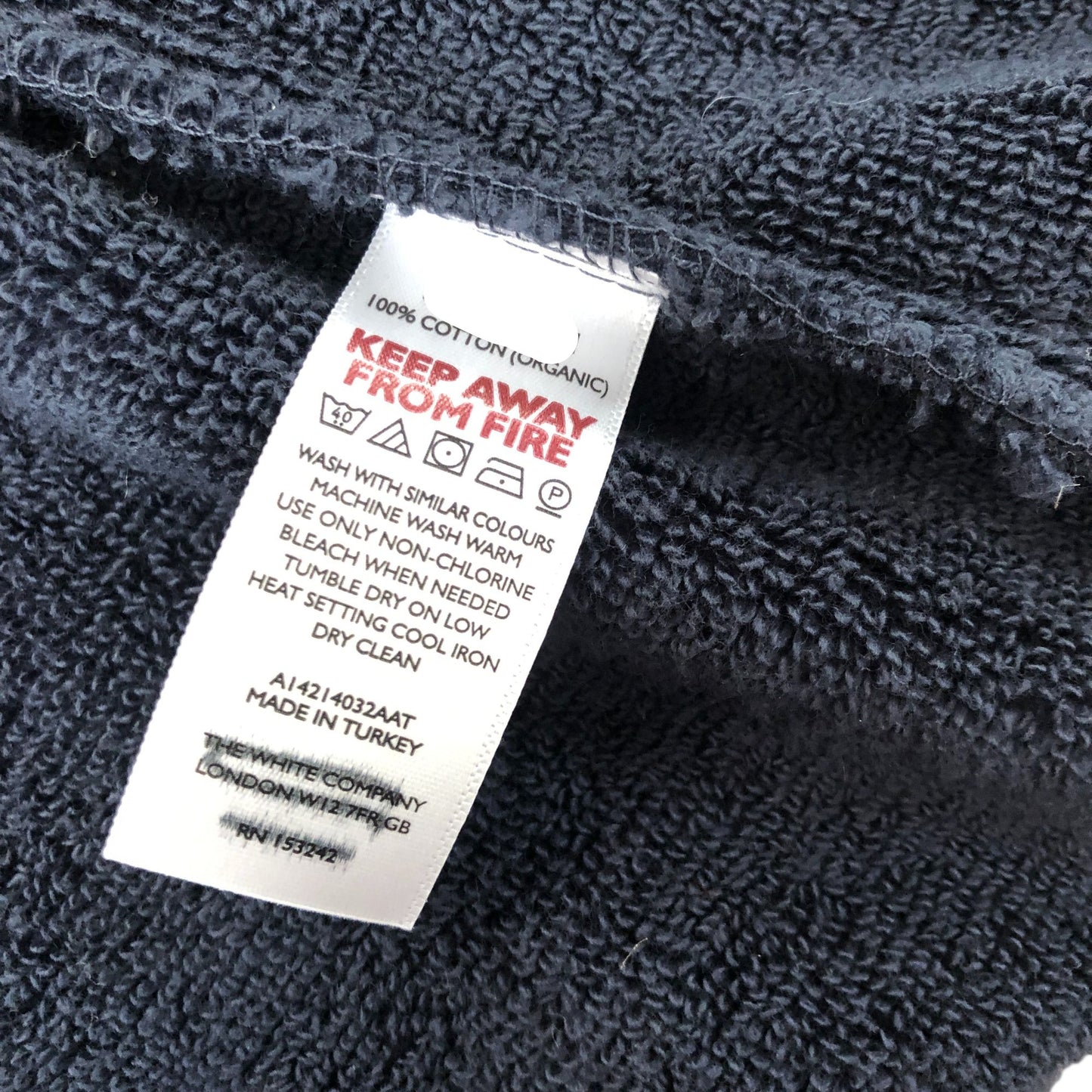 The White Company Organic Cotton Hooded Robe Charcoal Grey Soft XL