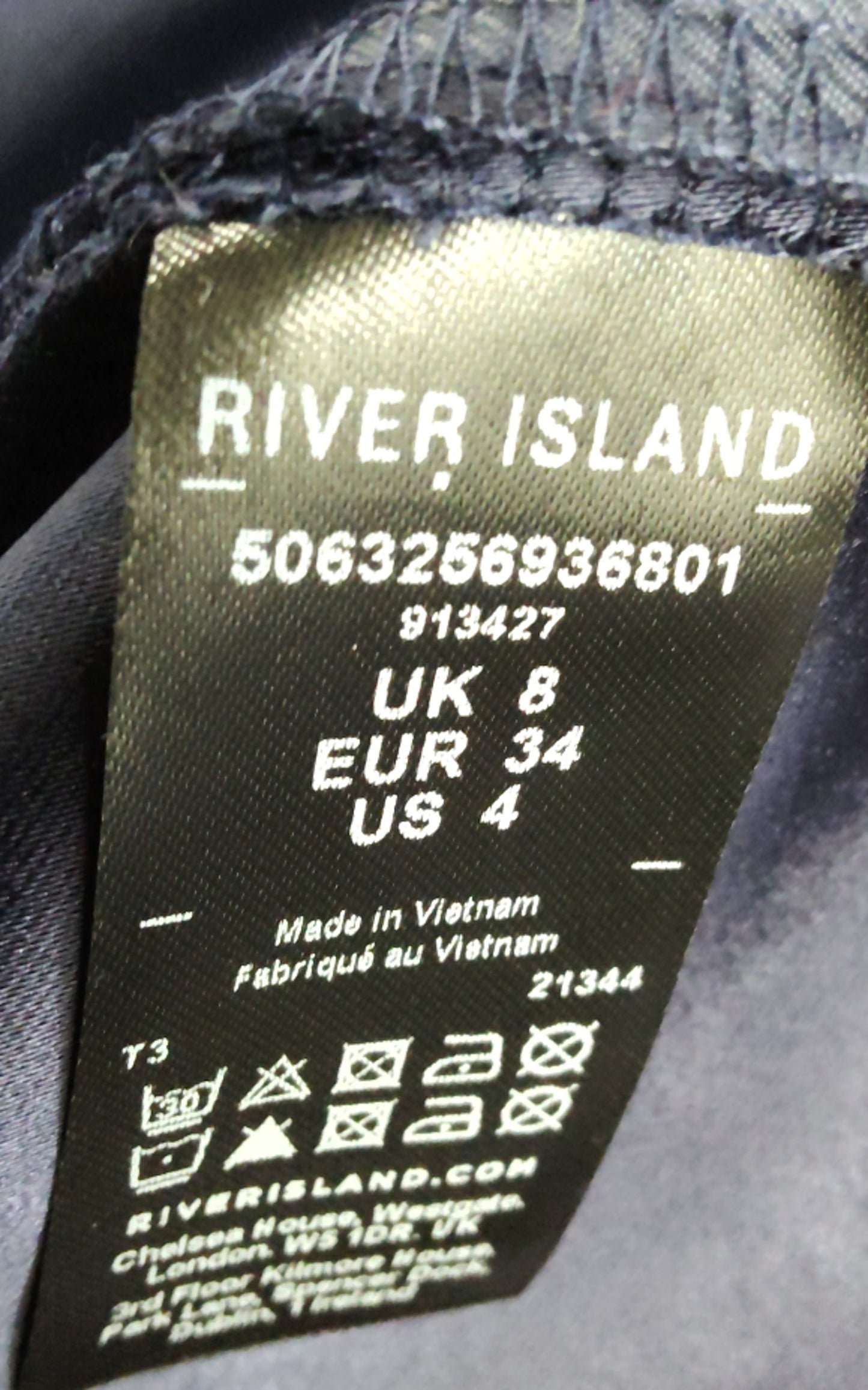 River Island Wide Leg Trousers UK8 Women's Navy Formal Style Polyester